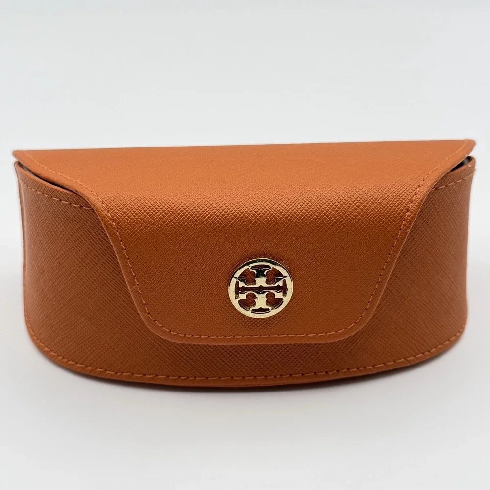 Protective Orange Tory Burch Sunglass Eyewear Case‎ Textured Leather Gold Logo